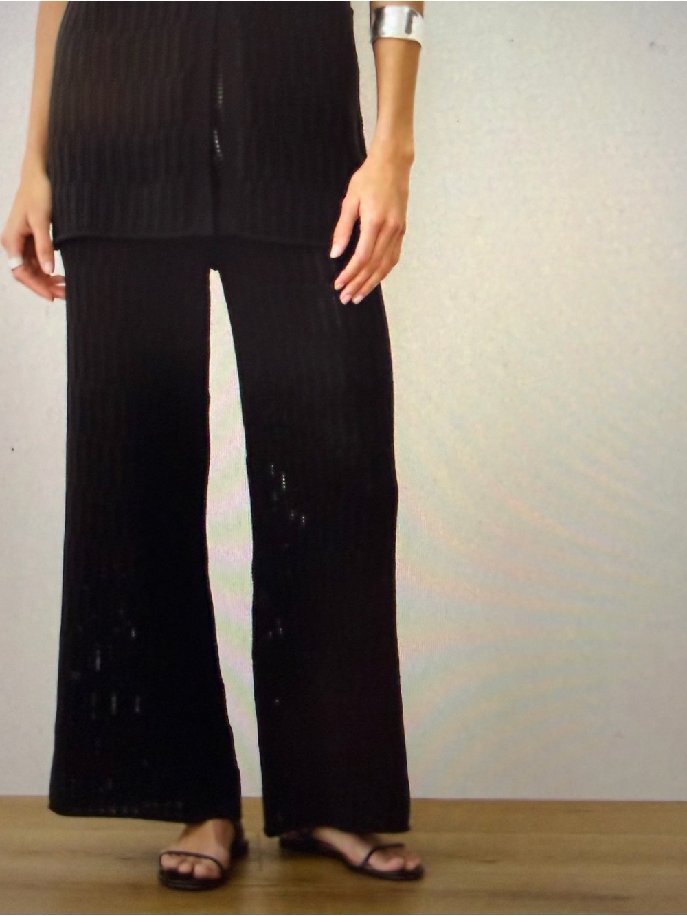 Marine Layer Sleeveless V-Neck Crochet Knit Top & Wide-Leg Pants - Black - Small - Picture 4 of 9